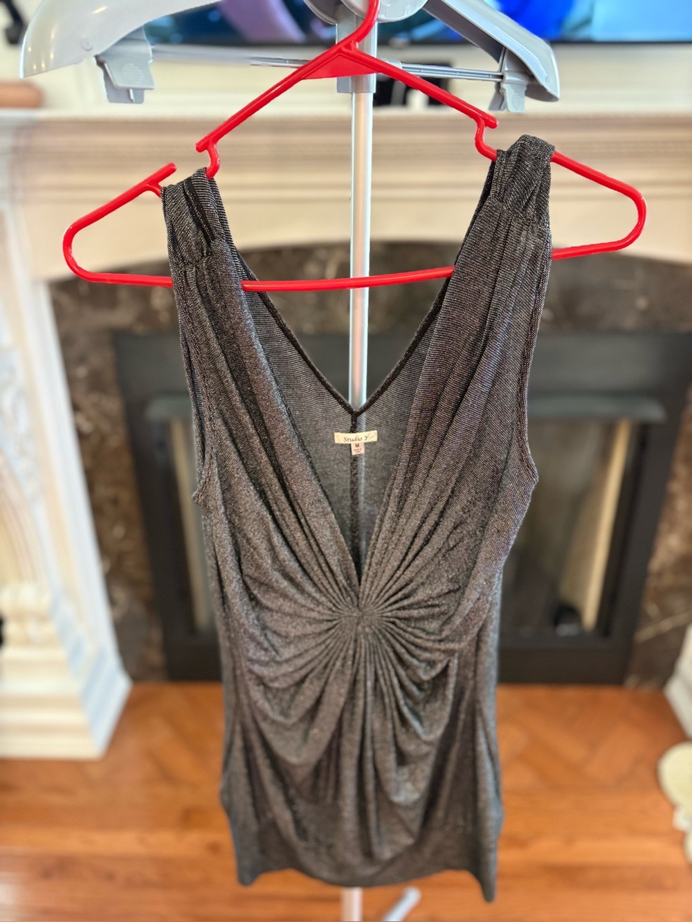 Studio Y Metallic Gunmetal Twist-Front Tank